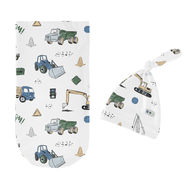 Construction Truck Green and Blue Collection Baby Cocoon and Beanie Hat - 2 Piece Set alternate view