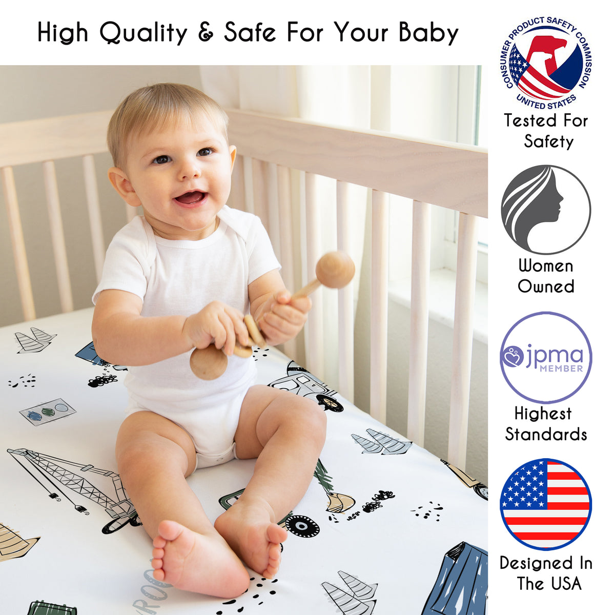 Construction Truck Green and Blue Collection Crib Sheet