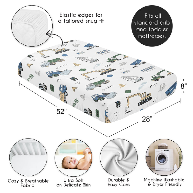 Construction Truck Green and Blue Collection Crib Sheet