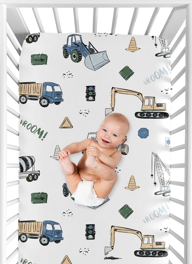 Construction Truck Green and Blue Collection Crib Sheet