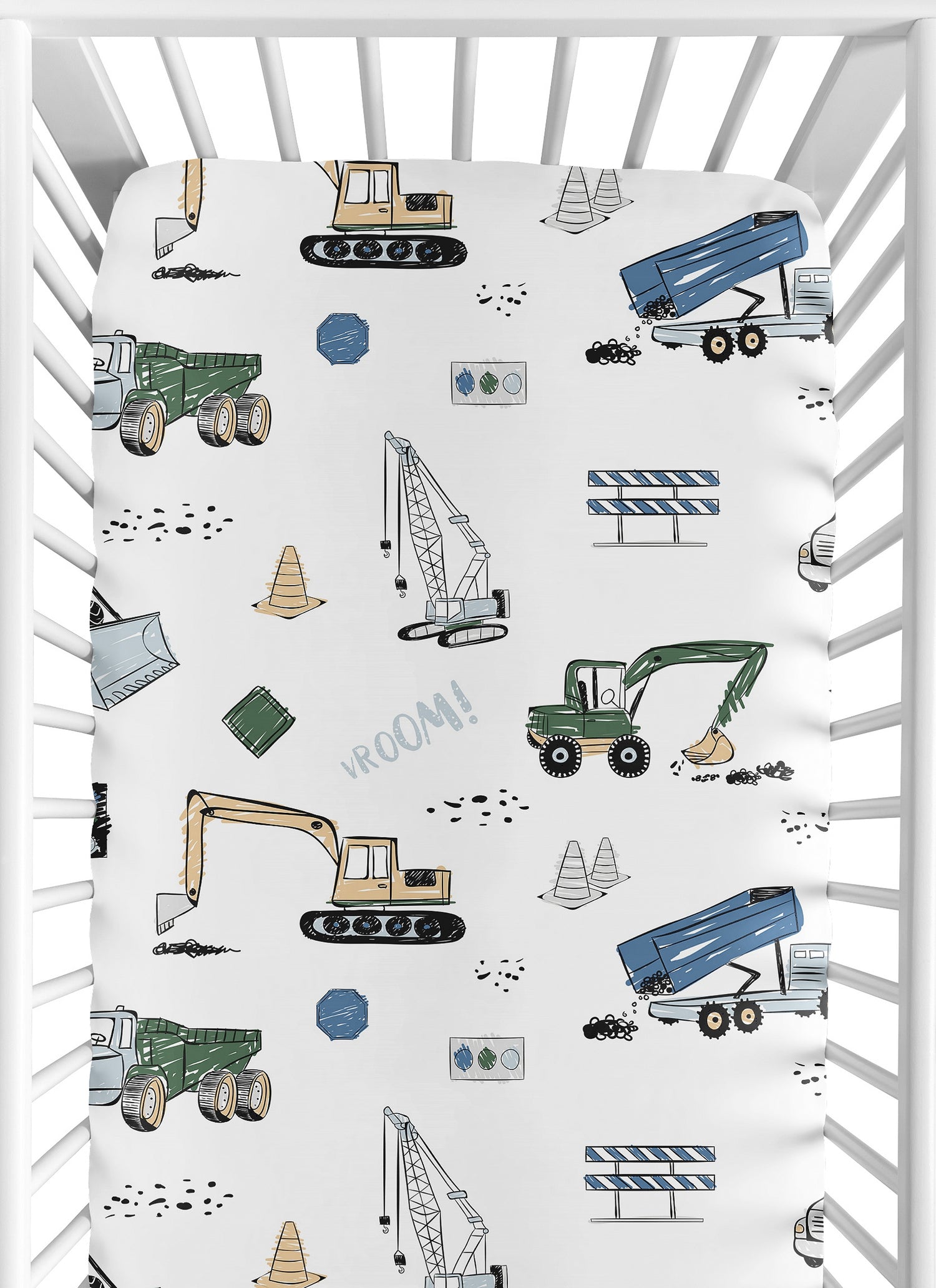 Construction Truck Green and Blue Collection Crib Sheet