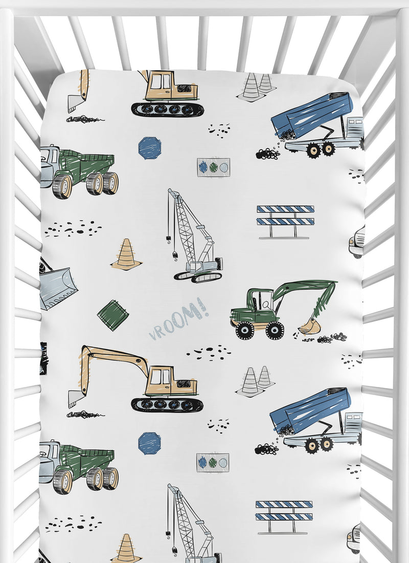 Construction Truck Green and Blue Collection Crib Sheet