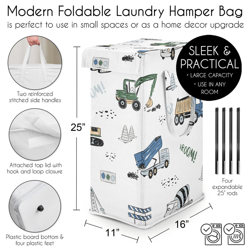 Construction Truck Green and Blue Collection Laundry Hamper with Handles