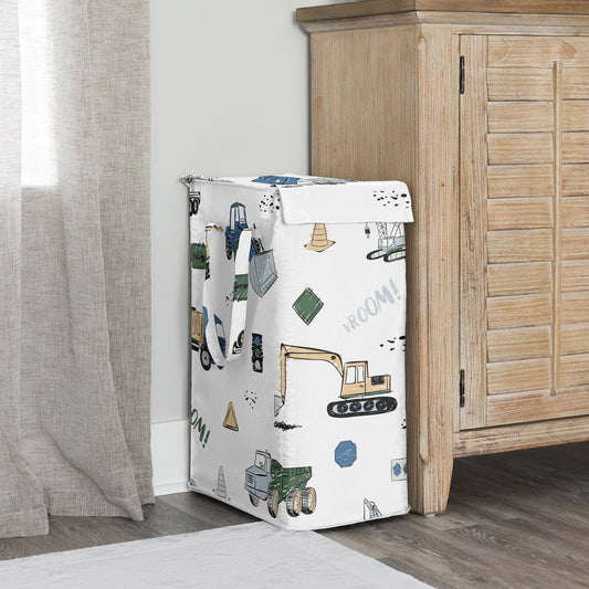 Construction Truck Green and Blue Collection Laundry Hamper with Handles