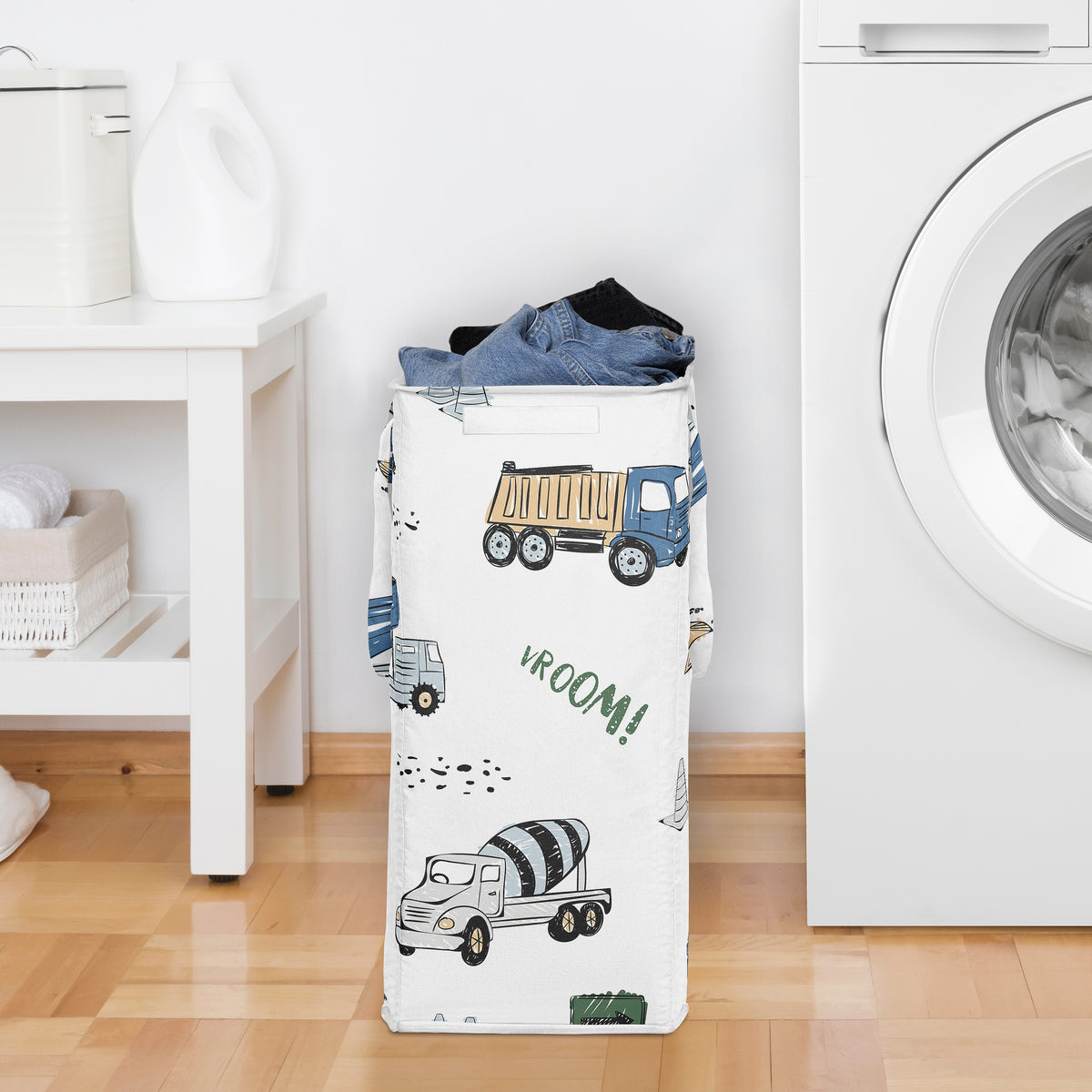 Construction Truck Green and Blue Collection Laundry Hamper with Handles