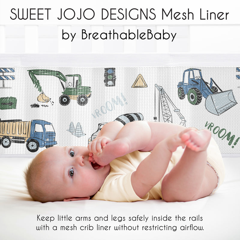 Construction Truck Green and Blue Collection Sweet Jojo Designs + BreathableBaby Breathable Mesh Crib Liner
