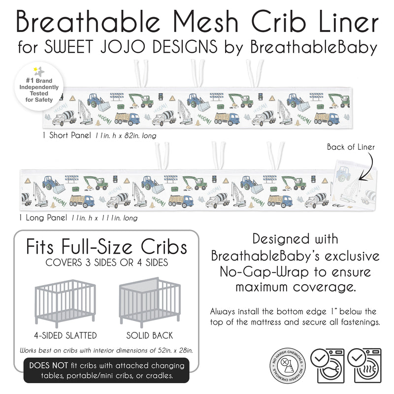 Construction Truck Green and Blue Collection Sweet Jojo Designs + BreathableBaby Breathable Mesh Crib Liner