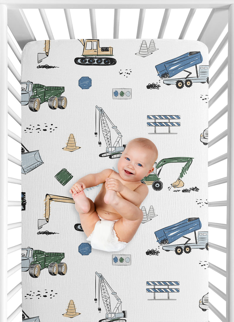 Construction Truck Green and Blue Collection 100% Cotton Muslin Crib Sheet