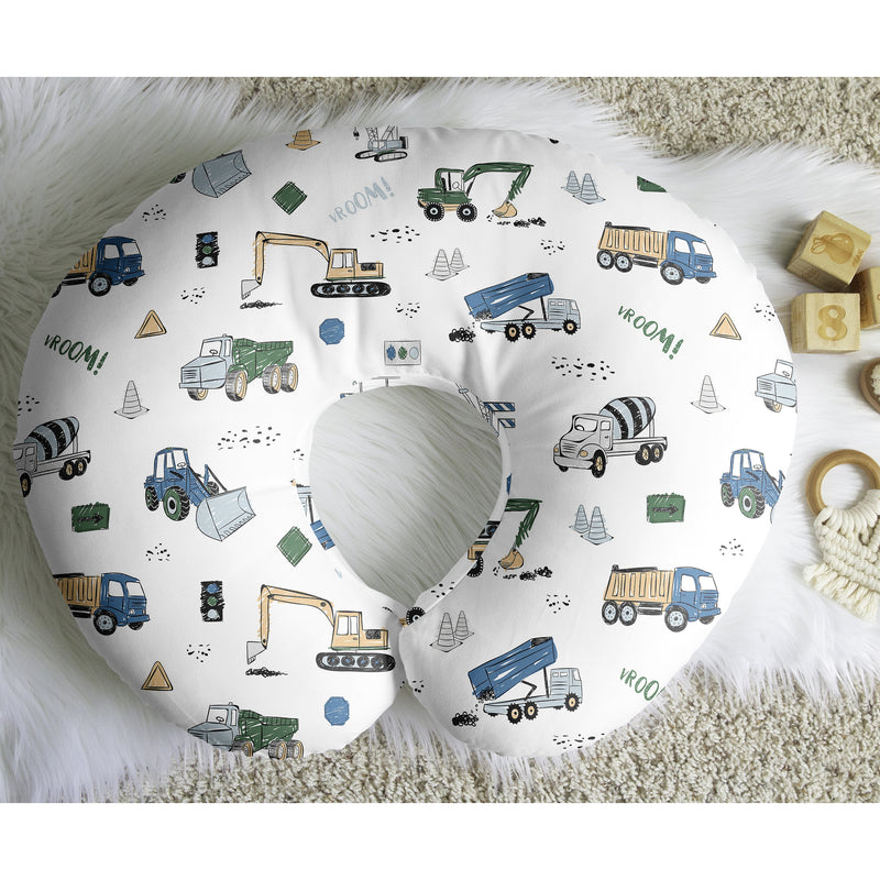 Construction Truck Green and Blue Collection Nursing Breastfeeding Pillow Cover