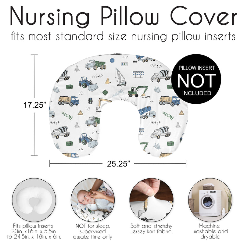 Construction Truck Green and Blue Collection Nursing Breastfeeding Pillow Cover
