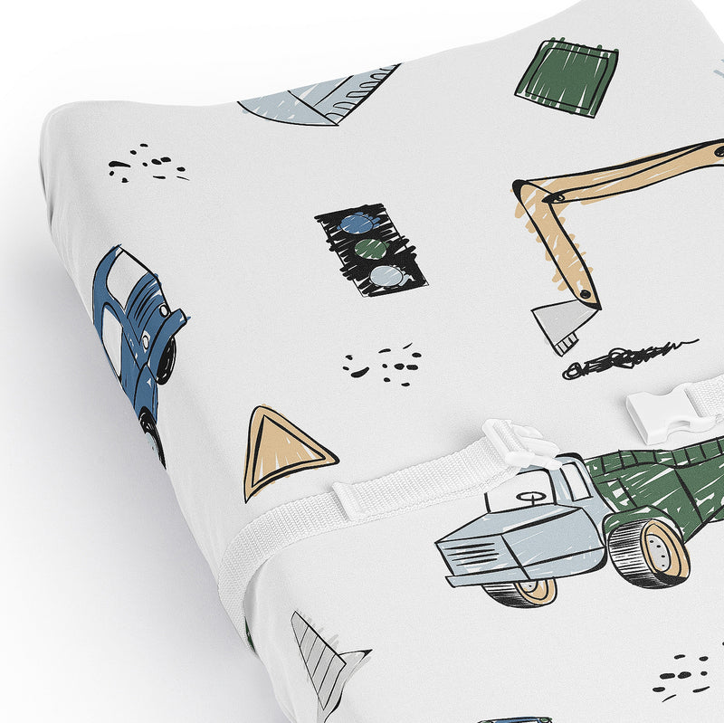 Construction Truck Green and Blue Collection Changing Pad Cover Sheet