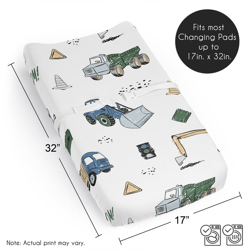 Construction Truck Green and Blue Collection Changing Pad Cover Sheet