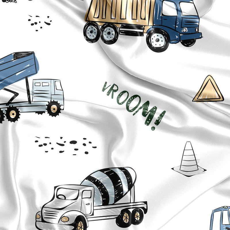 Construction Truck Green and Blue Collection Satin Fitted Crib Sheet