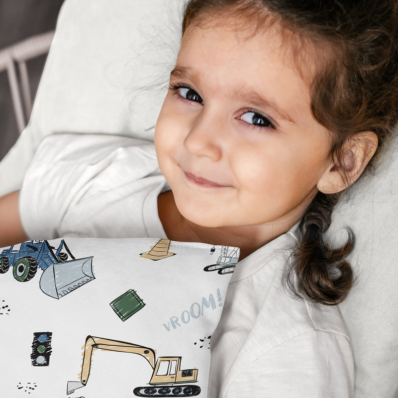 Construction Truck Green and Blue Collection Toddler Pillow with Pillowcase