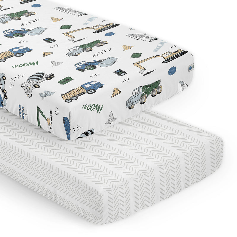 Construction Truck Green and Blue Collection 2 Pack Crib Sheets