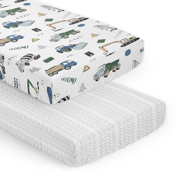 Construction Truck Green and Blue Collection 2 Pack Crib Sheets