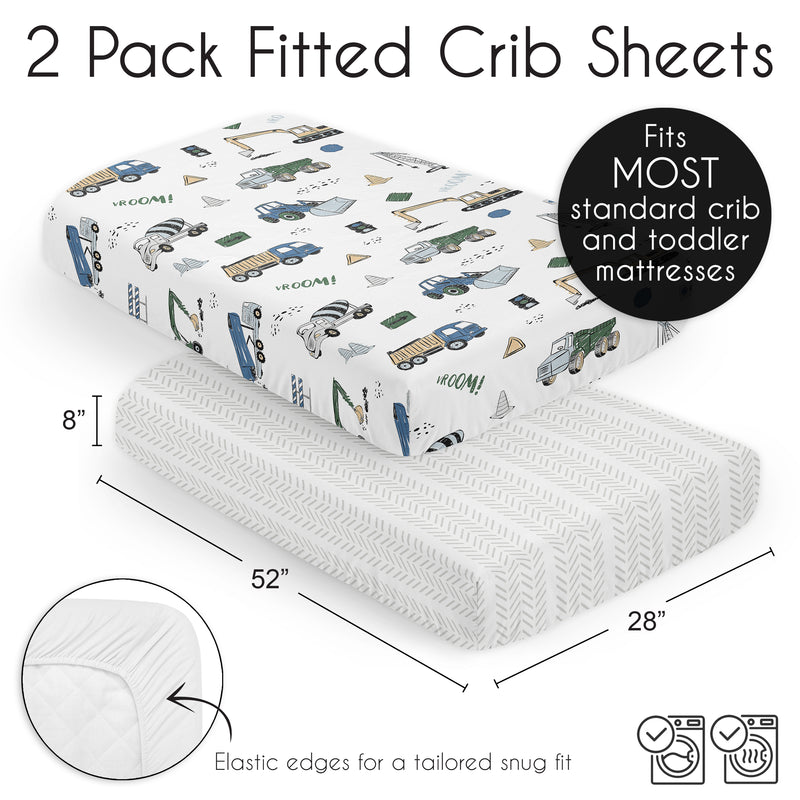 Construction Truck Green and Blue Collection 2 Pack Crib Sheets