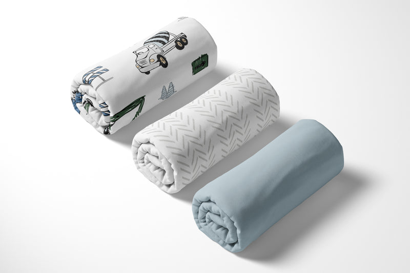 Construction Truck Green and Blue Collection 3 Pack Crib Sheets