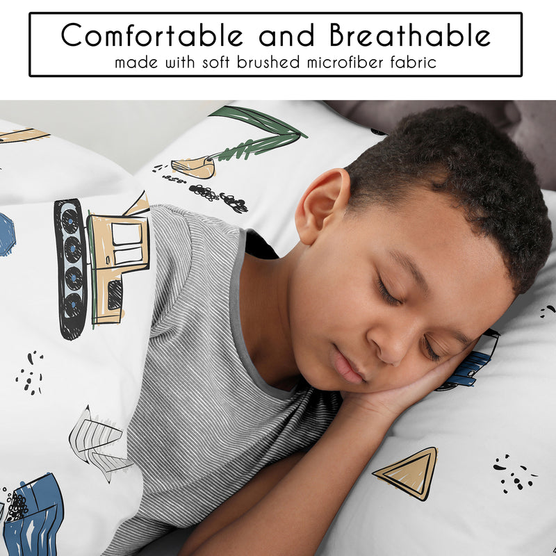 Construction Truck Green and Blue Collection Twin Bedding