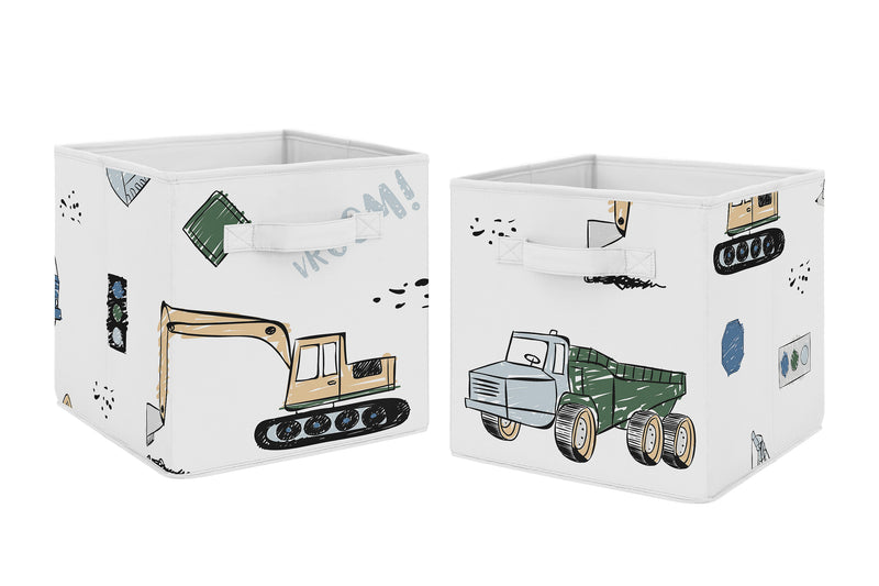 Construction Truck Green and Blue Collection Foldable Fabric Storage Bins