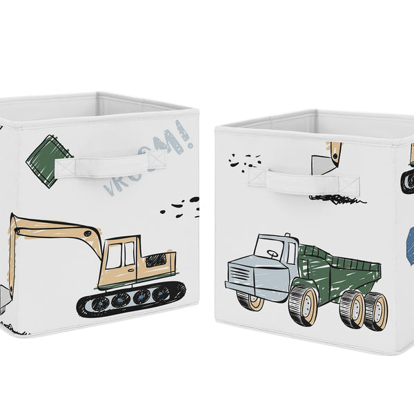 Construction Truck Green and Blue Collection Foldable Fabric Storage Bins