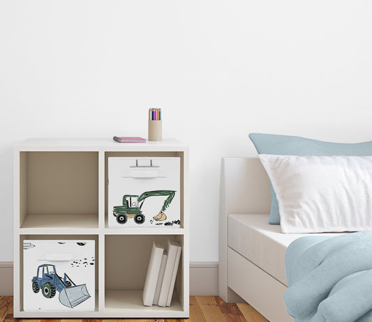 Construction Truck Green and Blue Collection Foldable Fabric Storage Bins