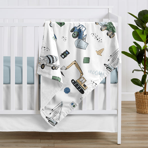 Construction Truck Green and Blue Collection Baby Blanket alternate view