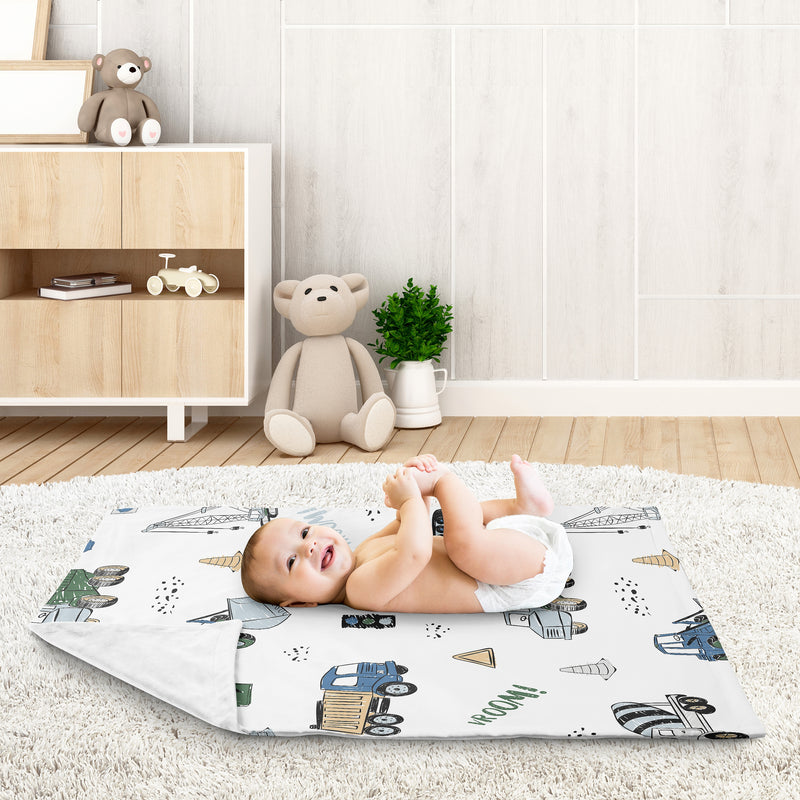 Construction Truck Green and Blue Collection Baby Blanket