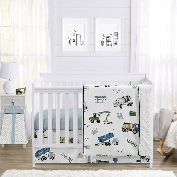 Construction Truck Green and Blue Collection 4 Piece Crib Bedding