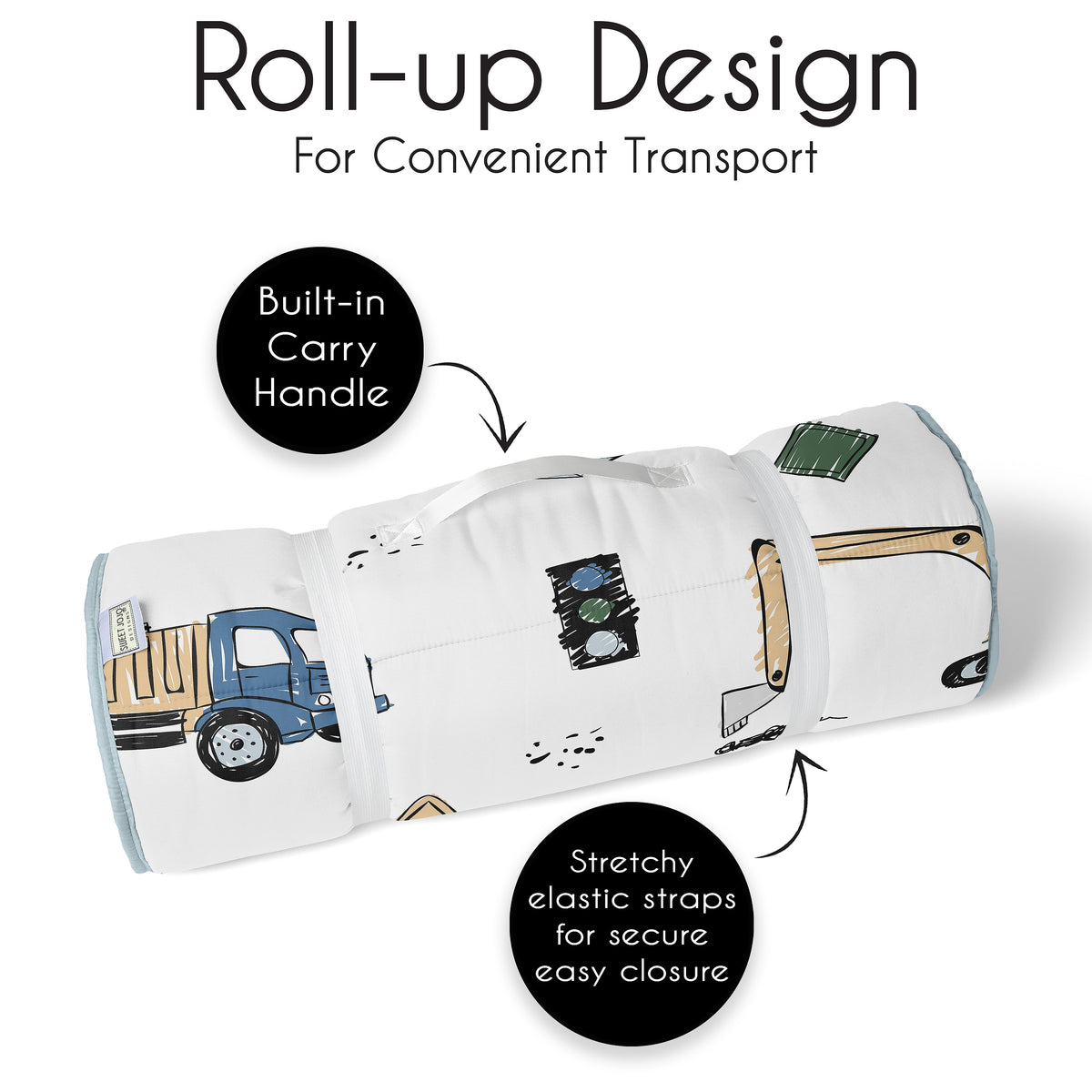 Construction Truck Green and Blue Collection Lightweight Toddler Nap Mat with Pillow