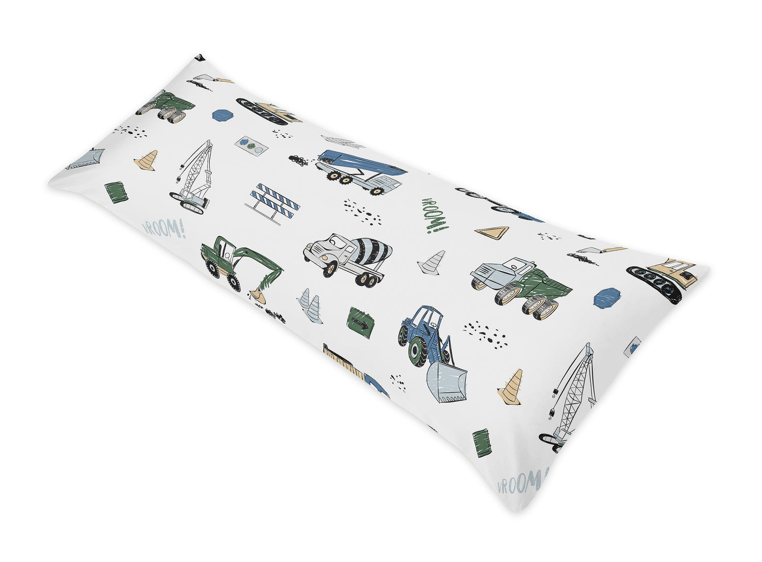 Construction Truck Green and Blue Collection Full Length Body Pillow Cover