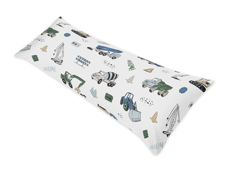 Construction Truck Green and Blue Collection Full Length Body Pillow Cover