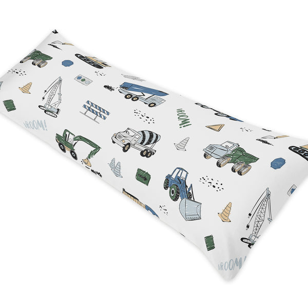 Construction Truck Green and Blue Collection Full Length Body Pillow Cover