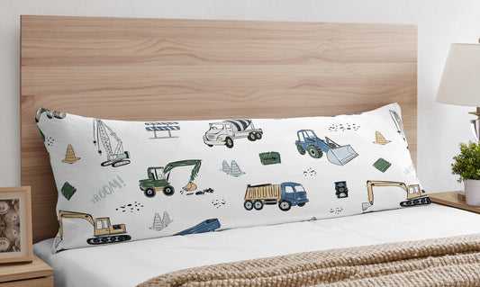 Construction Truck Green and Blue Collection Full Length Body Pillow Cover