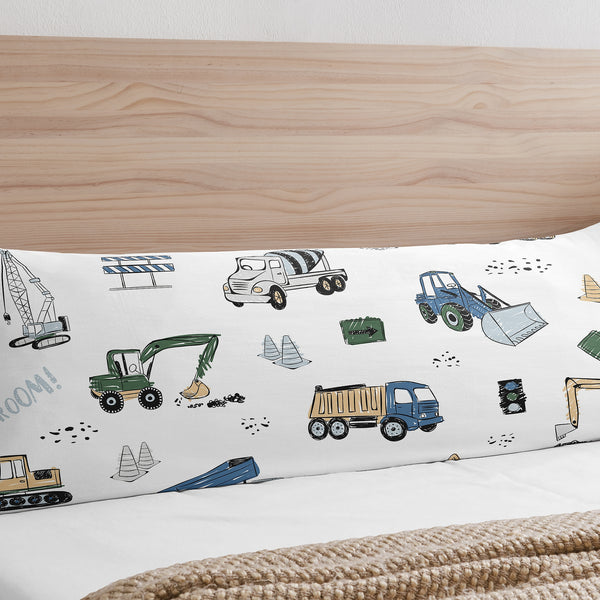 Construction Truck Green and Blue Collection Full Length Body Pillow Cover alternate view