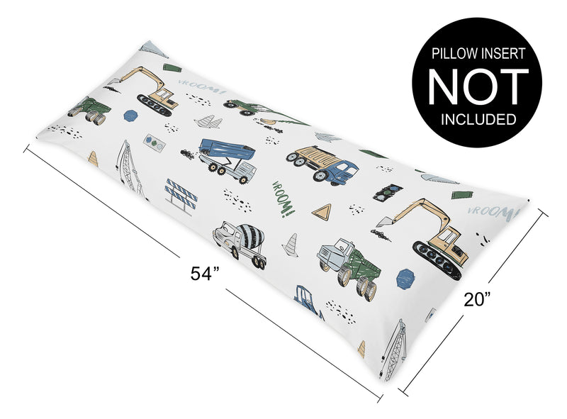 Construction Truck Green and Blue Collection Full Length Body Pillow Cover