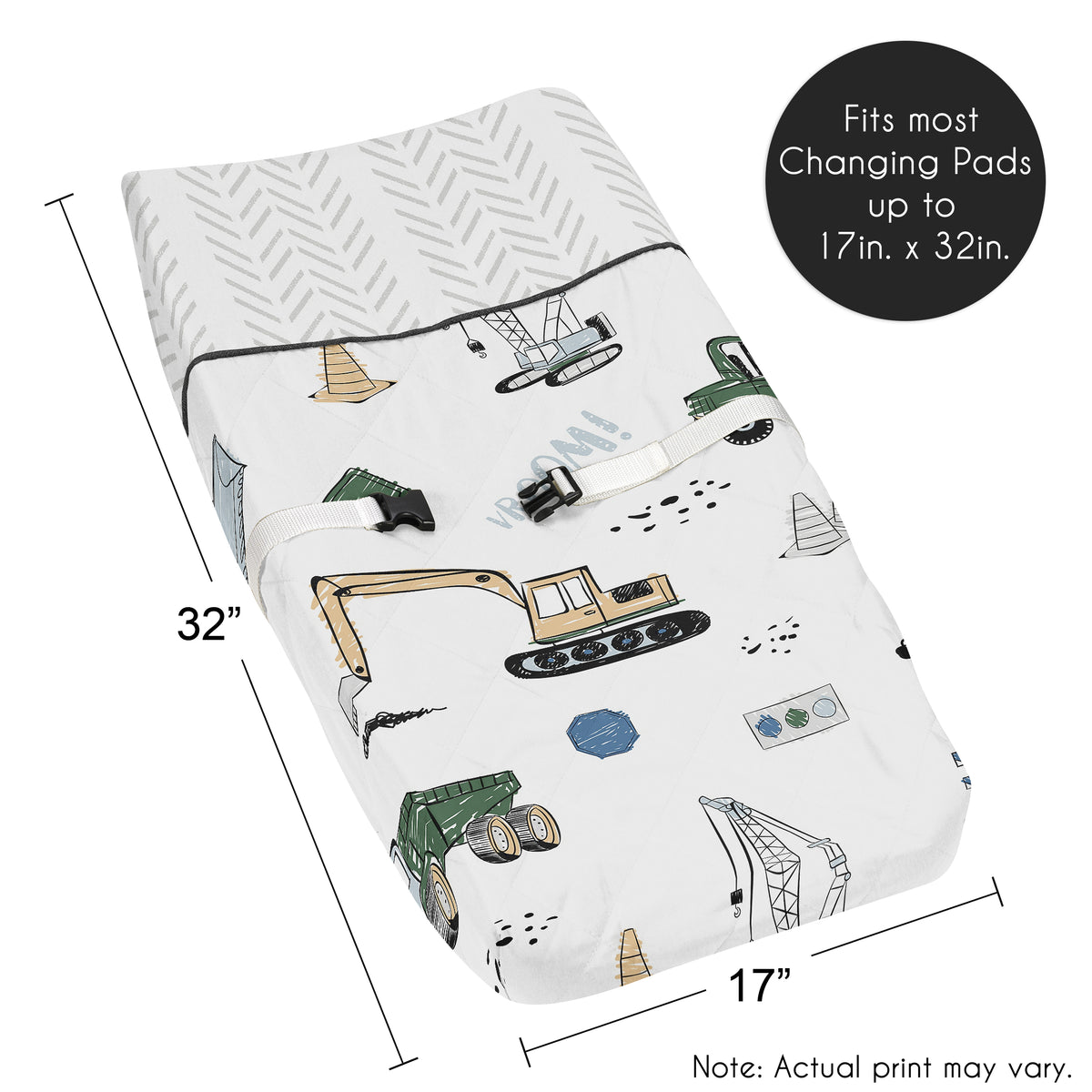 Construction Truck Green and Blue Collection Changing Pad Cover