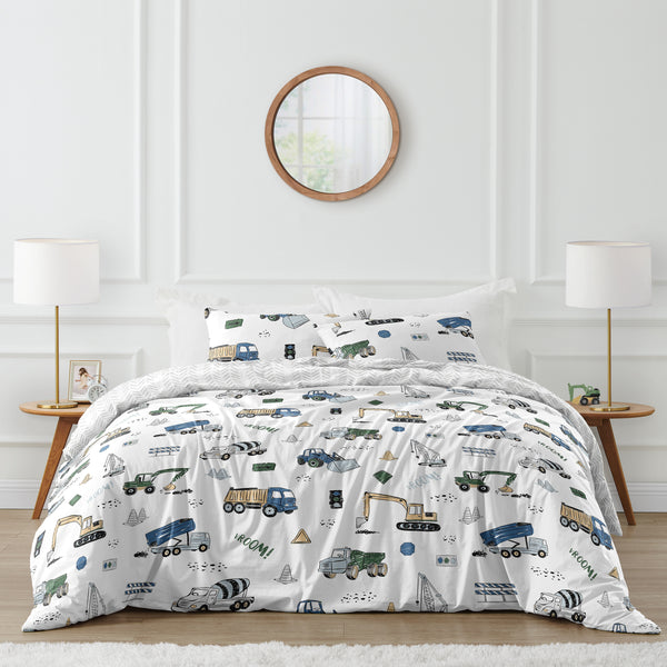 Construction Truck Green and Blue Collection Full/Queen Bedding