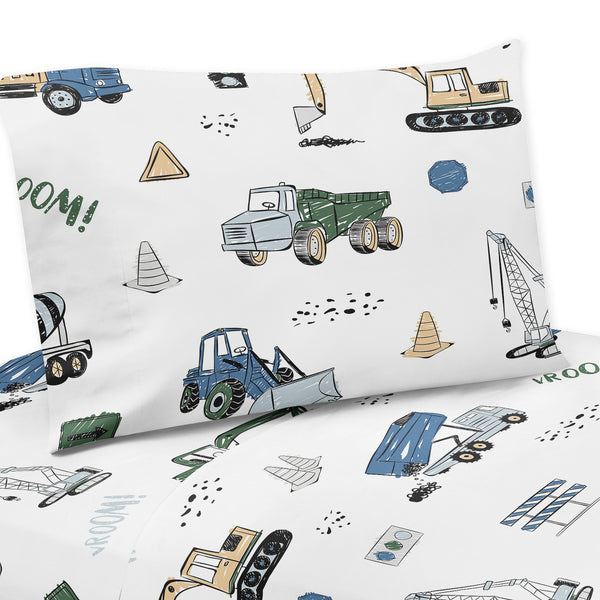 Construction Truck Green and Blue Collection Queen Sheet Set