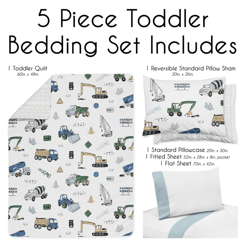 Construction Truck Green and Blue Collection Toddler Bedding