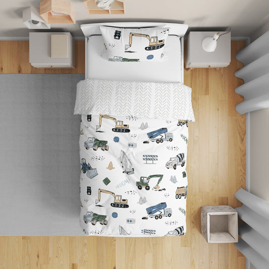 Construction Truck Green and Blue Collection Toddler Bedding
