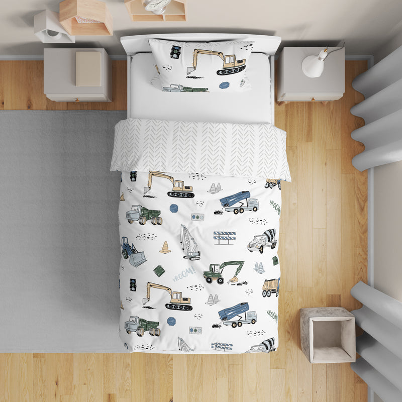 Construction Truck Green and Blue Collection Toddler Bedding