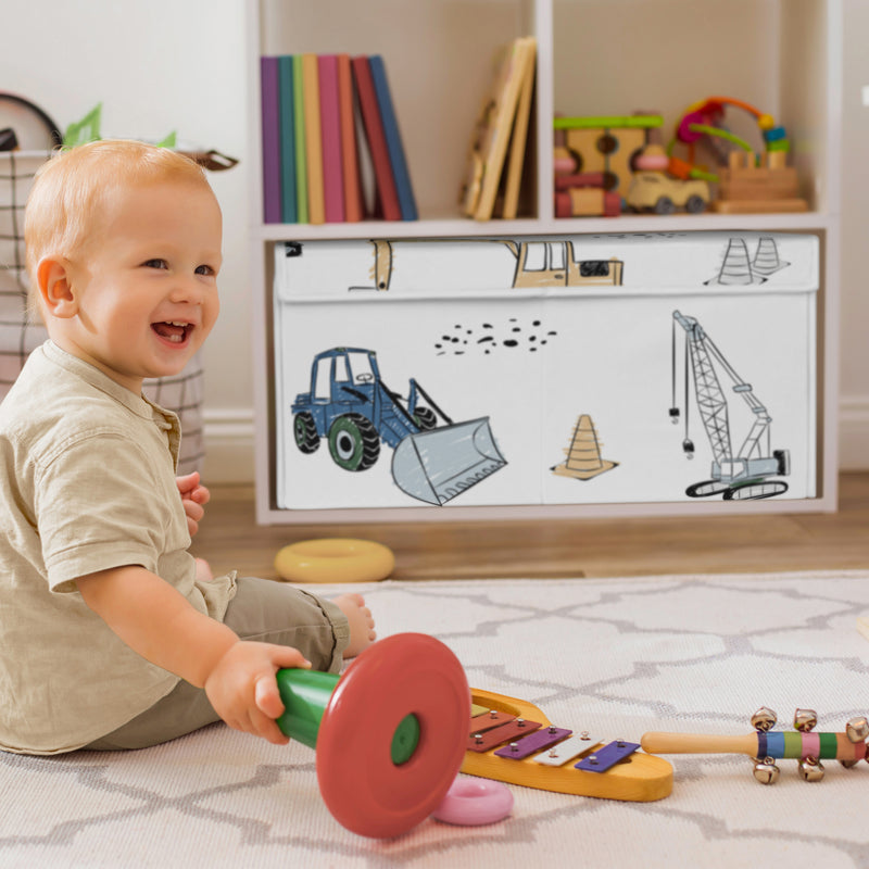 Construction Truck Green and Blue Collection Fabric Toy Bin Storage