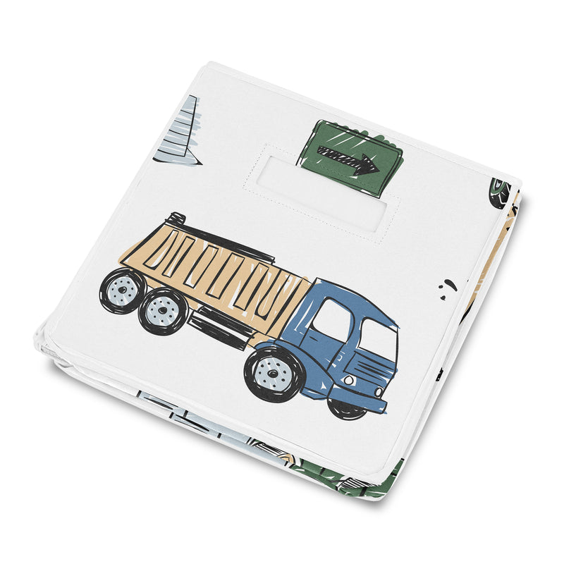 Construction Truck Green and Blue Collection Fabric Toy Bin Storage