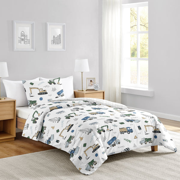 Construction Truck Green and Blue Collection Twin Bedding