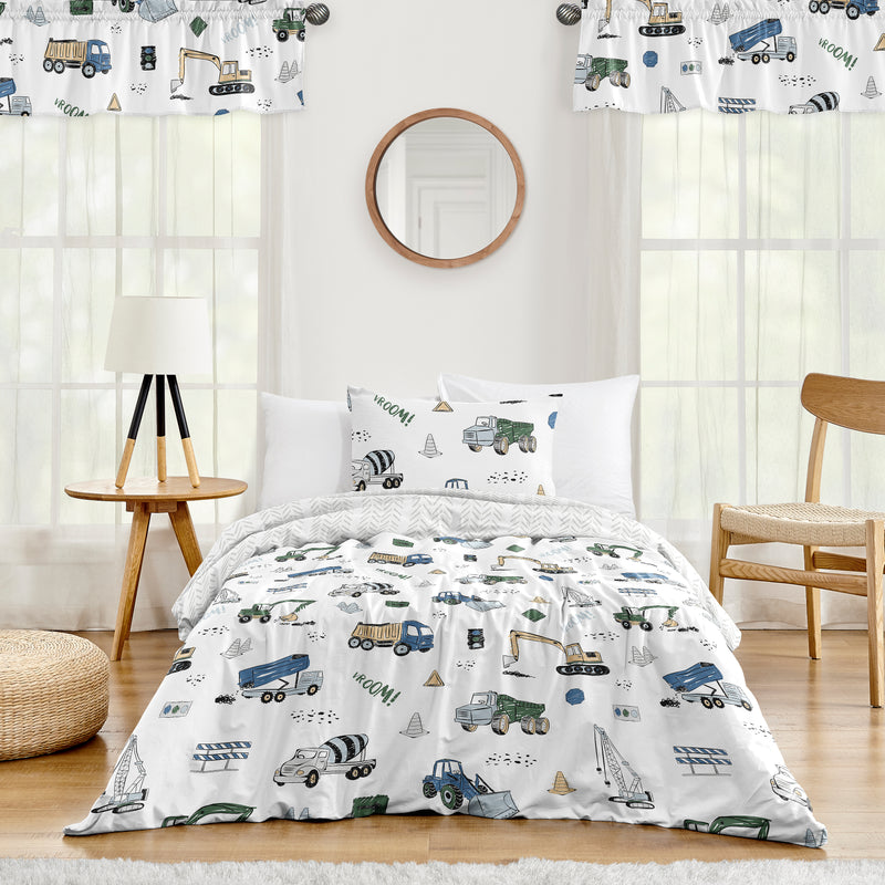 Construction Truck Green and Blue Collection Twin Bedding