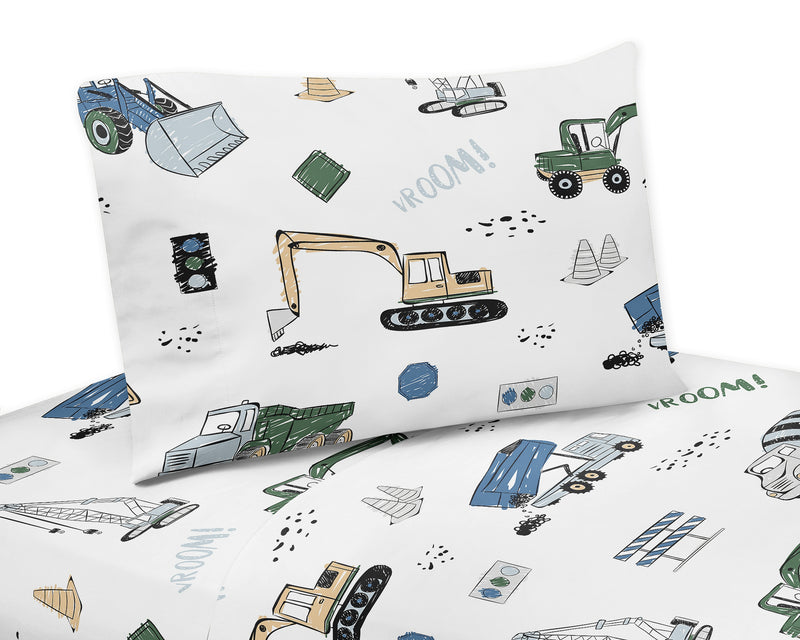 Construction Truck Green and Blue Collection Twin Sheet Set
