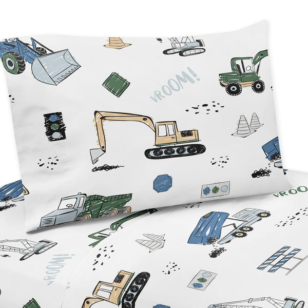 Construction Truck Green and Blue Collection Twin Sheet Set