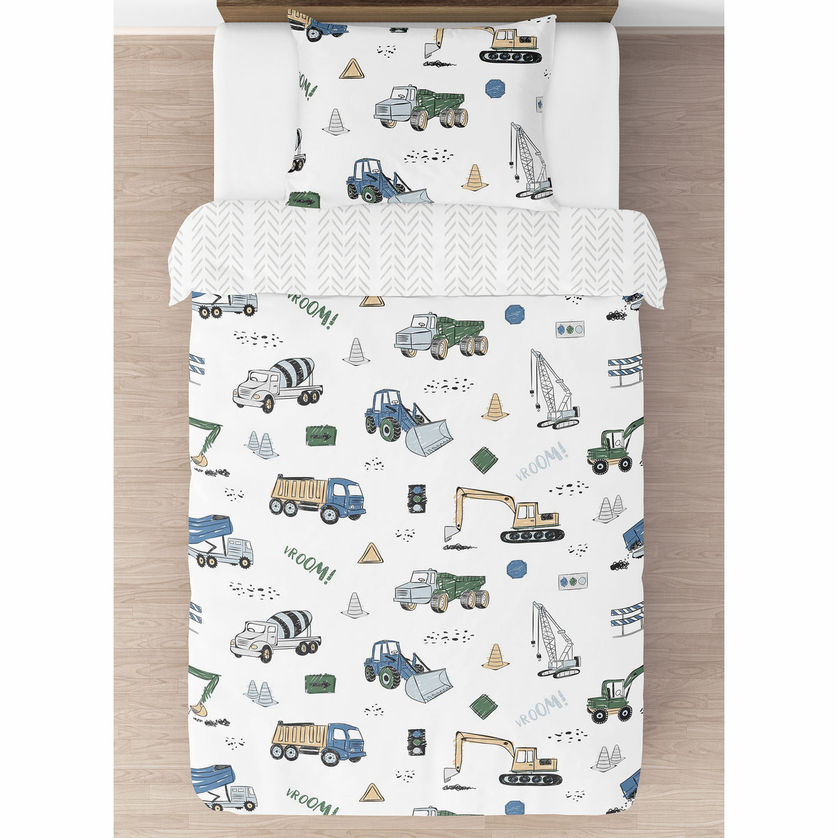 Construction Truck Green and Blue Collection Twin Bedding
