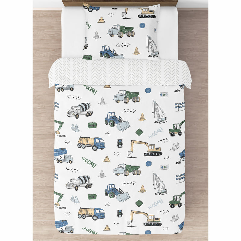 Construction Truck Green and Blue Collection Twin Bedding